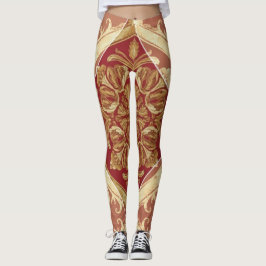 Luxury Athleisure: Golden Red Ornate Full-Length L Leggings