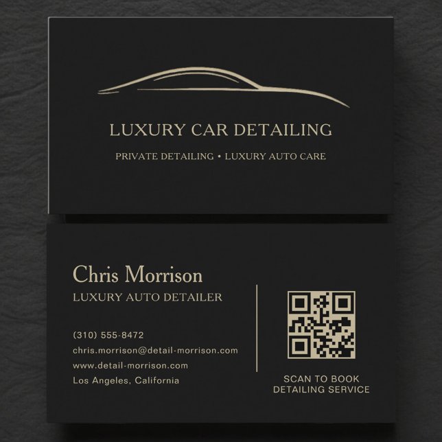 Luxury Auto Detailing QR Code Black & Gold Visitkort (Skapare uppladdad)
