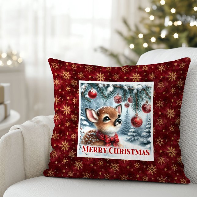 Luxury Baby Deer Snowy Forest Kids Gift Christmas  Kudde (Luxury Baby Deer Snowy Forest Kids Gift Christmas Pillow

)