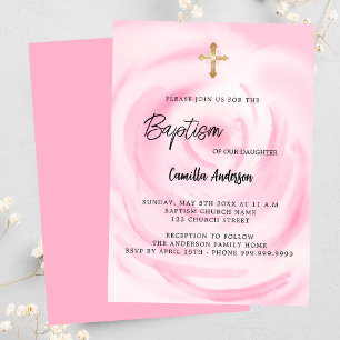 Luxury Baptism i mjuk rosa blommigt Inbjudningar