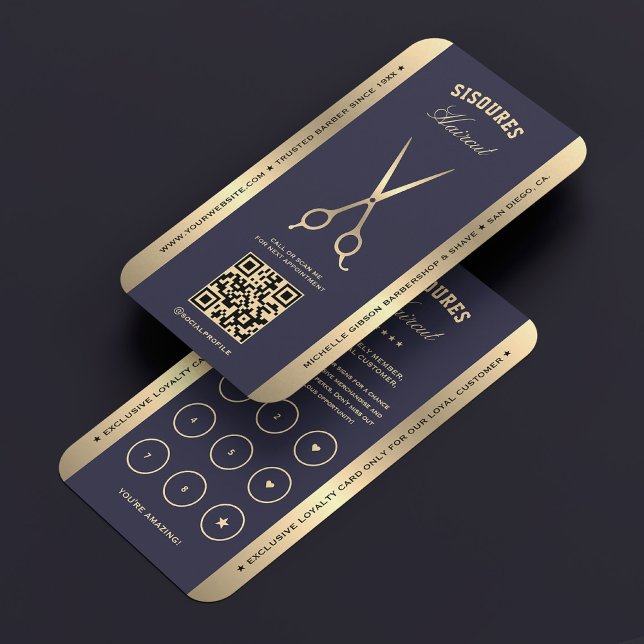 Luxury Barber Navy Guld Barbershop Loyalty Card Visitkort (Luxury Barber Navy Gold Barbershop Loyalty Card
)