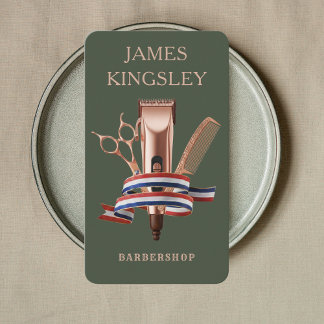 Luxury Barber Studio Modern Barbershop Dark Green Visitkort
