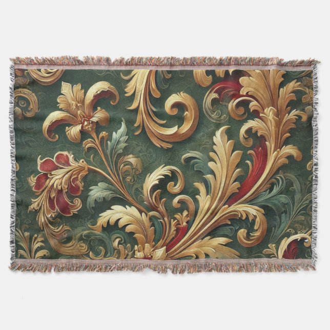 Luxury Baroque Damask Pattern Filt (Framsidan)