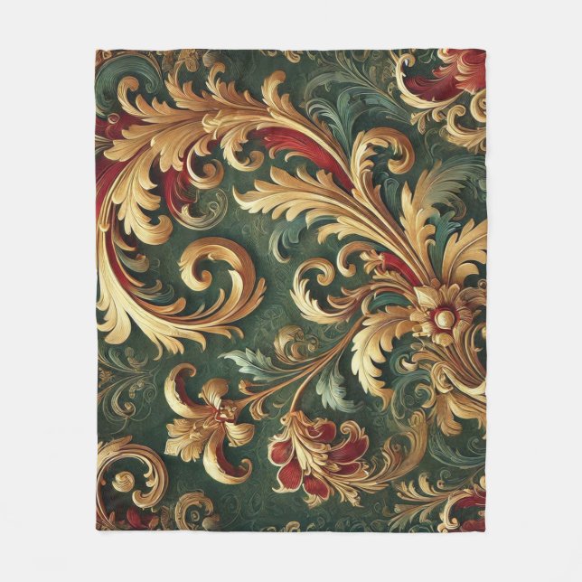 Luxury Baroque Damask Pattern Fleecefilt (Framsidan)