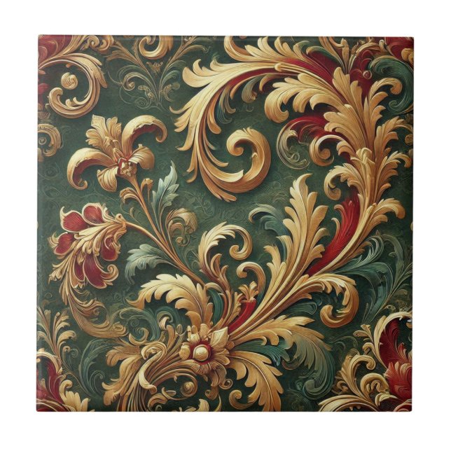 Luxury Baroque Damask Pattern Kakelplatta (Framsidan)