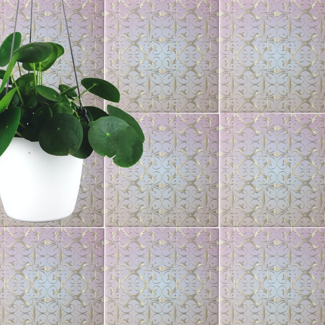Luxury Baroque Guld Damask Pattern på Pastel Ombre Kakelplatta (Skapare uppladdad)