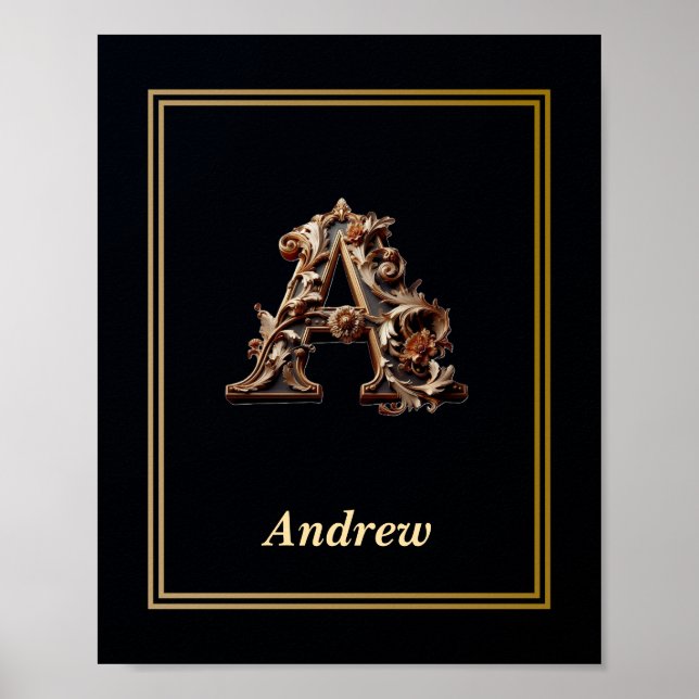 Luxury Baroque Letter A Monogram Poster  (Framsidan)