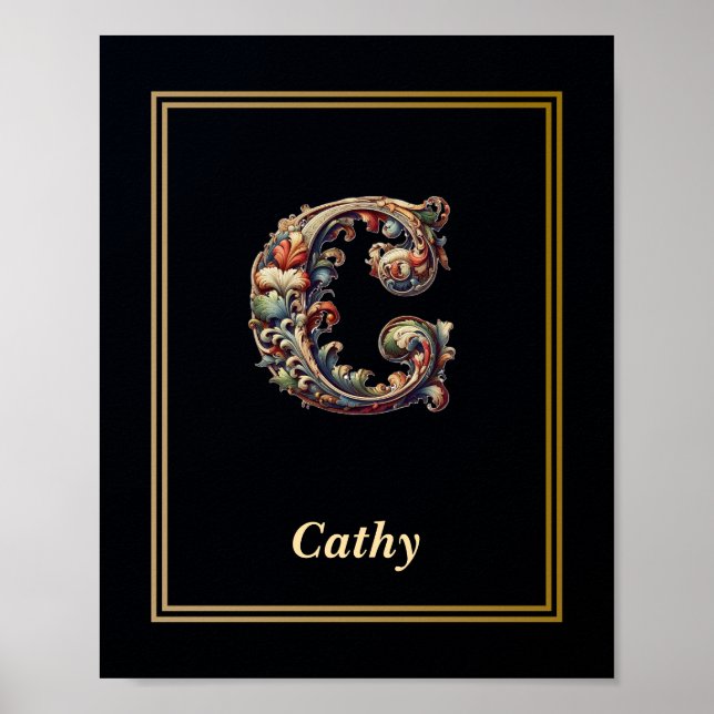 Luxury Baroque Letter C Monogram Poster  (Framsidan)