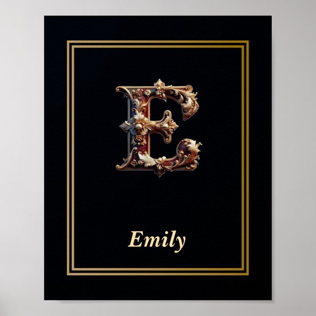 Luxury Baroque Letter E Monogram Poster  (Framsidan)