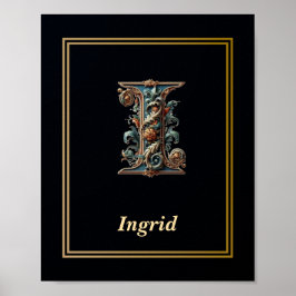 Luxury Baroque Letter I Monogram Poster 