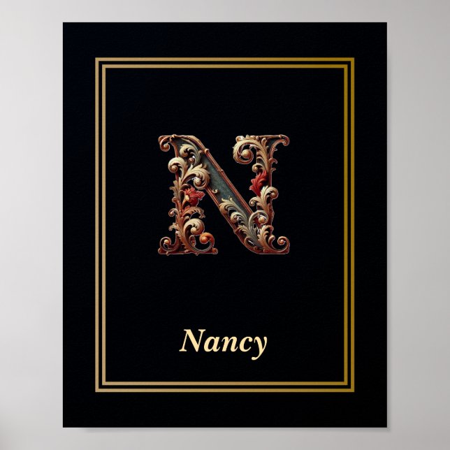 Luxury Baroque Letter N Monogram Poster  (Framsidan)