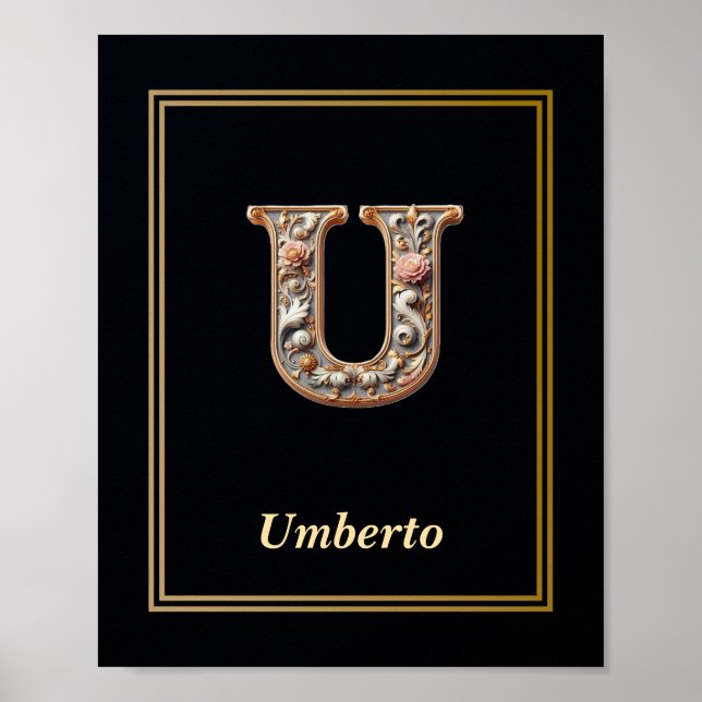 Luxury Baroque Letter U Monogram Poster  (Framsidan)
