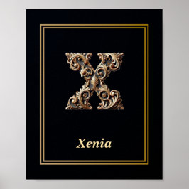 Luxury Baroque Letter X Monogram Poster 