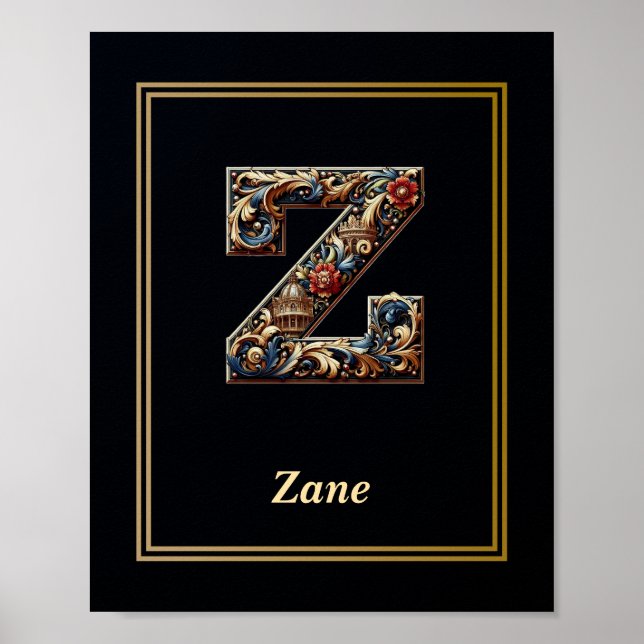 Luxury Baroque Letter Z Monogram Poster  (Framsidan)
