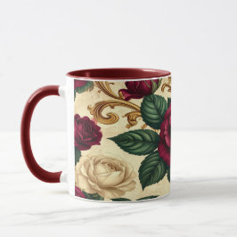 Luxury Baroque Roses Design - Burgundy Cream Flowe Mugg