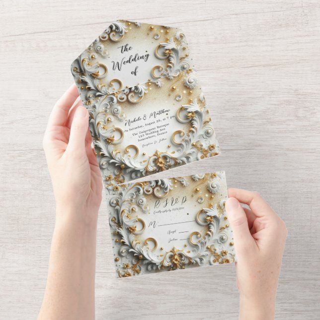 Luxury Baroque Stil White Guld Bröllop (Avrivbar del)