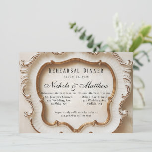 Luxury Baroque White och Guld Rehearsal Dinner Inbjudningar