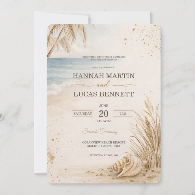 Luxury Beach Wedding Invitation Template Inbjudningar (Framsida)