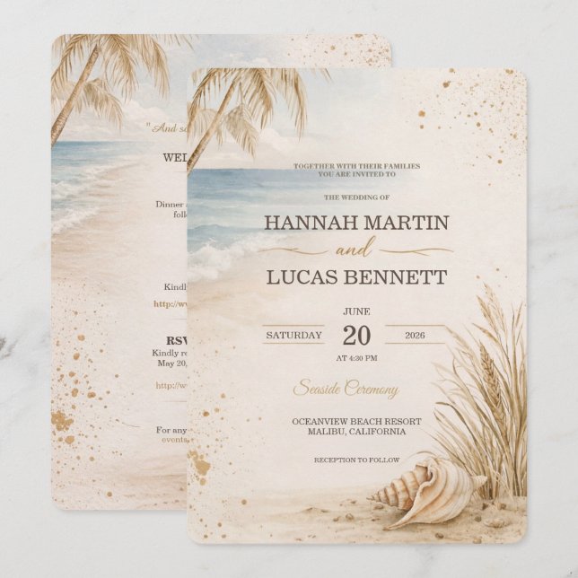 Luxury Beach Wedding Invitation Template Inbjudningar (Fram/baksida)
