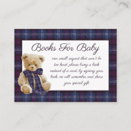 Luxury Bear Plaid Bow Baby Shower Book Request Tilläggskort