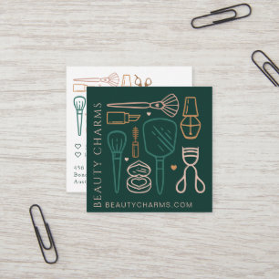 Luxury Beauty Charms Makeup Verktyg Emerald Grönt Fyrkantigt Visitkort