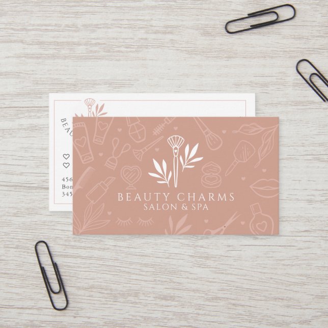 Luxury Beauty Charms  Rosa Makeup Logotyp Visitkort (Fram/Back In Situ)