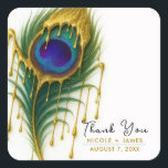 Luxury Beauty Guld Drip Glam Peacock Feather Fyrkantigt Klistermärke<br><div class="desc">Luxury Beauty Guld Drip Glam Peacock Feather Stickers</div>