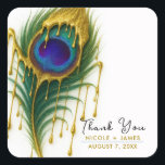 Luxury Beauty Guld Drip Glam Peacock Feather Fyrkantigt Klistermärke<br><div class="desc">Luxury Beauty Guld Drip Glam Peacock Feather Stickers</div>