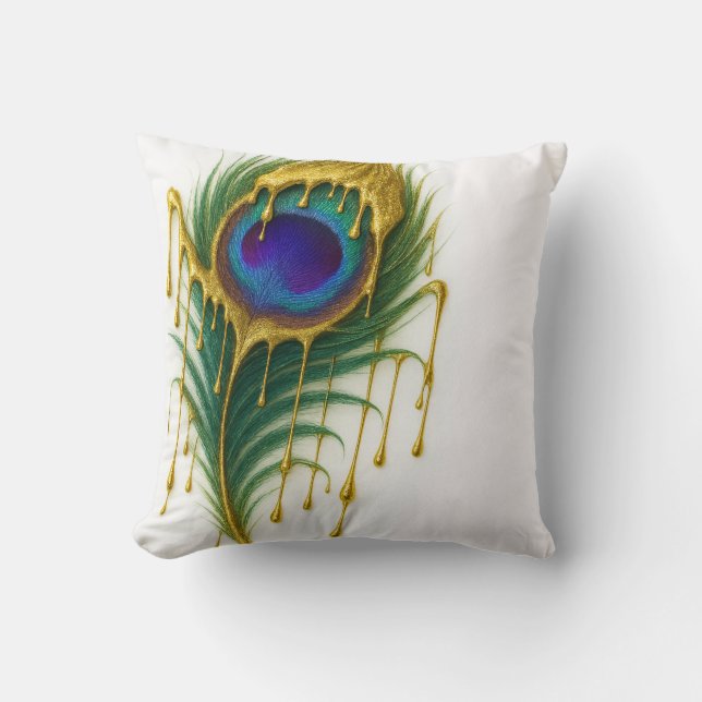 Luxury Beauty Guld Drip Glam Peacock Feather Kudde (Framsida)