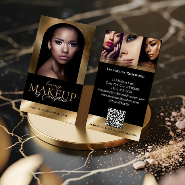 Luxury Beauty Makeup Artist Arch Photo Black Gold Visitkort (Luxury Beauty Makeup Artist Arch Photo Black Gold Business Card)