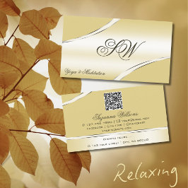 Luxury Beige Cream Curved Linjer Monogram QR-kod Visitkort
