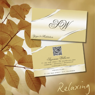 Luxury Beige Cream Curved Linjer Monogram QR-kod Visitkort