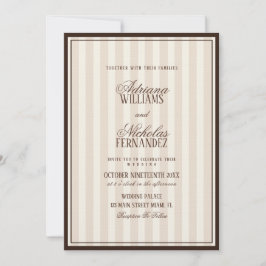 Luxury Beige Espresso Stripes Wedding Inbjudningar