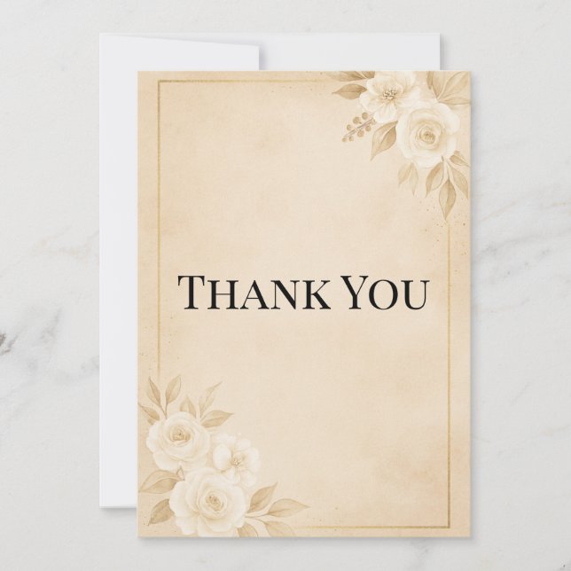 Luxury Beige & Gold Wedding Thank You Card Tack Kort (Framsida)