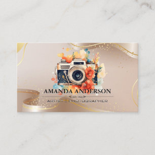 Luxury Beige och Guld Rosett band Flowers Camera Visitkort