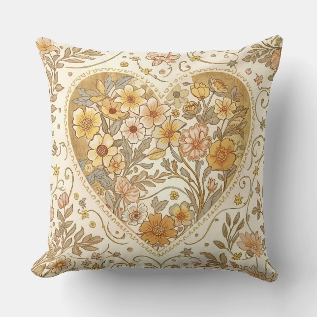 Luxury, , Beigi Gold ,Love Heart , Valentine's Day Kudde (Framsida)