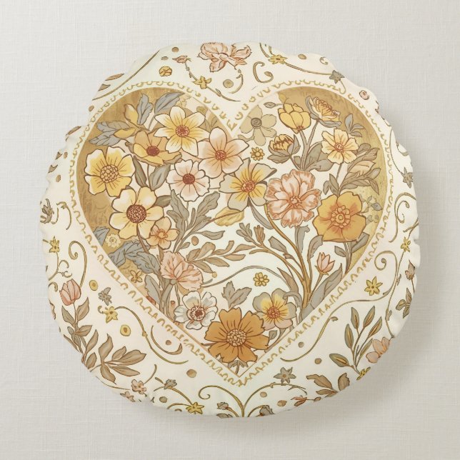 Luxury, , Beigi Gold ,Love Heart , Valentine's Day Rund Kudde (Framsidan)