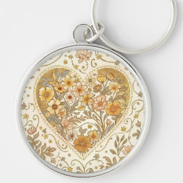 Luxury, , Beigi Gold ,Love Heart , Valentine's Day Rund Silverfärgad Nyckelring