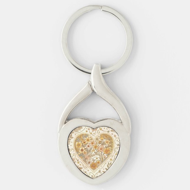 Luxury, , Beigi Gold ,Love Heart , Valentine's Day Twisted Heart Silverfärgad Nyckelring (Framsidan)
