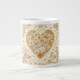 Luxury, , Beigi Gold Yellow ,Love Heart Flowers Jumbo Mugg