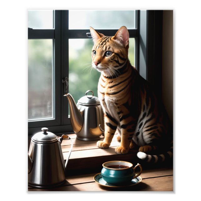 Luxury Bengal Cat Portrait by Window Fototryck (Framsidan)