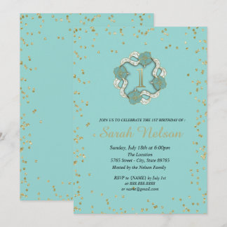 Luxury Blåa blommor Guld Glitter Party Inbjudningar