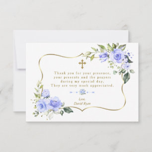 Luxury Blåa blommor Guld Ram Boy Baptism Tack Kort