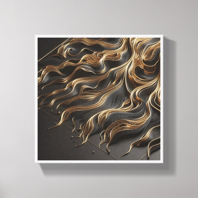 Luxury Black and Gold Filigree Waves - Elegant 3D  Canvastryck (Framsida)