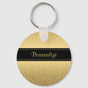 Luxury Black and Gold Jaguar Print With Name Nyckelring
