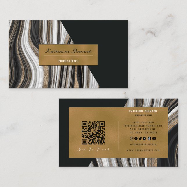 Luxury Black and Gold Marble Business Coach Card Visitkort (Fram/baksida)