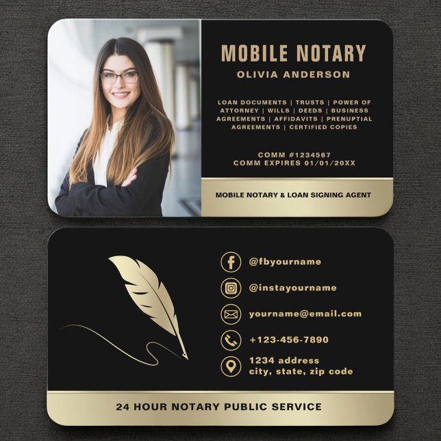 Luxury Black and Gold Notary Public Visitkort (Skapare uppladdad)