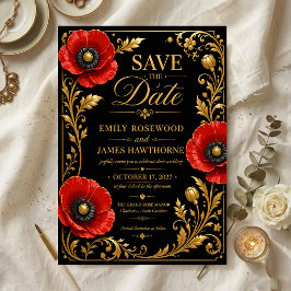 Luxury Black and Gold Red Poppy Spara Datumet