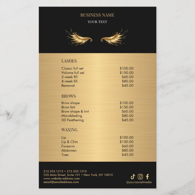 Luxury Black and Gold Salon Price List Flygblad (Framsidan)