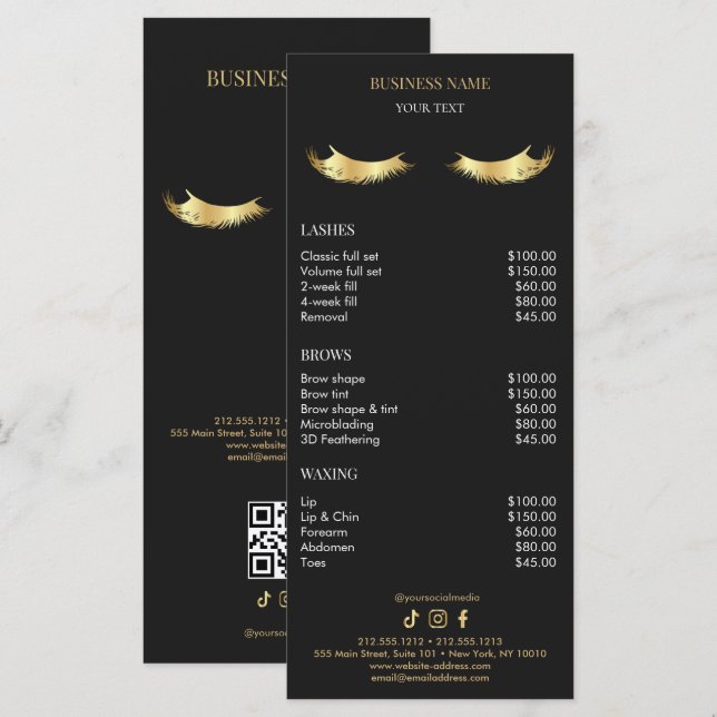 Luxury Black and Gold Salon Price List Meny (Fram/baksida)